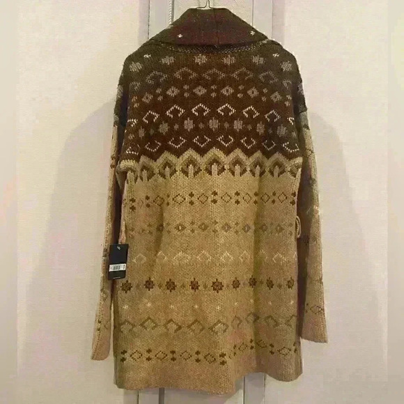 NWT Lucky Brand Fair Isle Cardigan Sweater in Brown/Tan Sz S *no belt - Picture 3 of 8